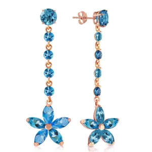 14K Solid Rose Gold Chandelier Flower Blue Topaz Earrings