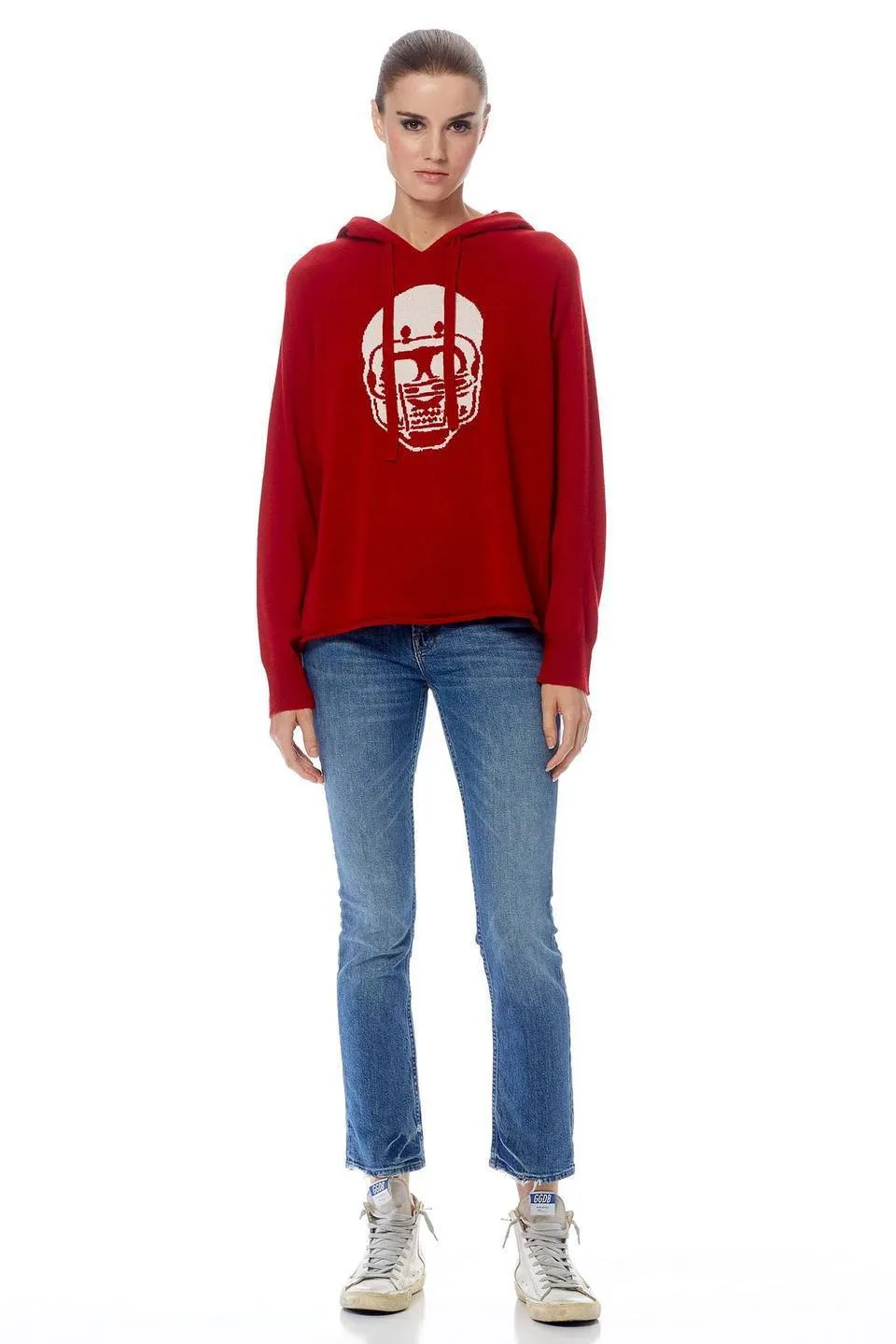 360 Cashmere - Collegiate Skull Hoodie in Ruby/Chalk Skull