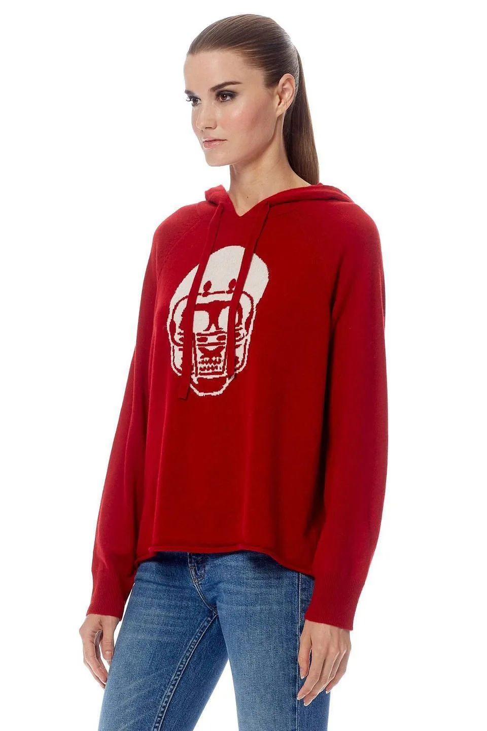 360 Cashmere - Collegiate Skull Hoodie in Ruby/Chalk Skull