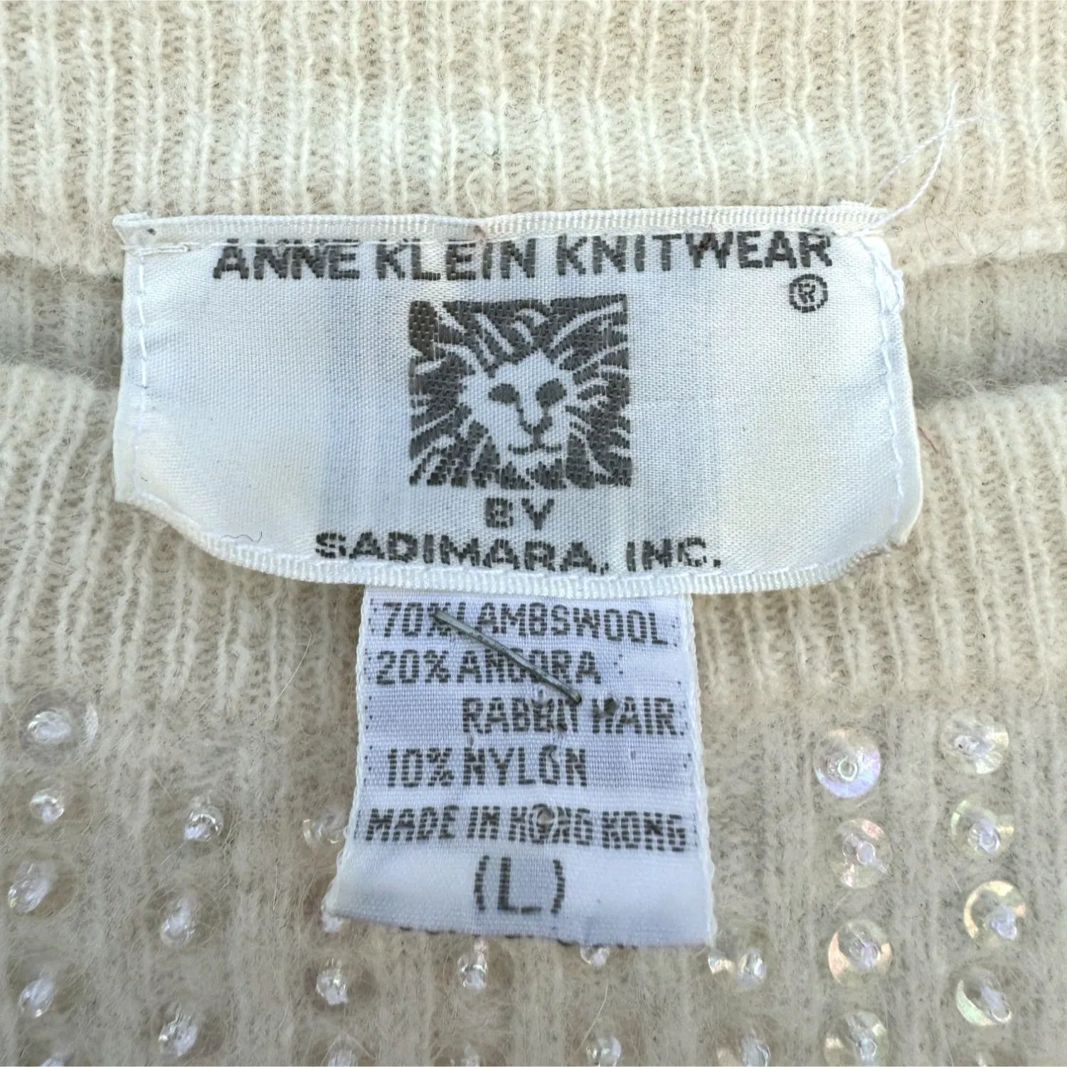 Anne Klein Knitwear By Sadimara Sequin Lambswool Angora Batwing Sweater Womens L