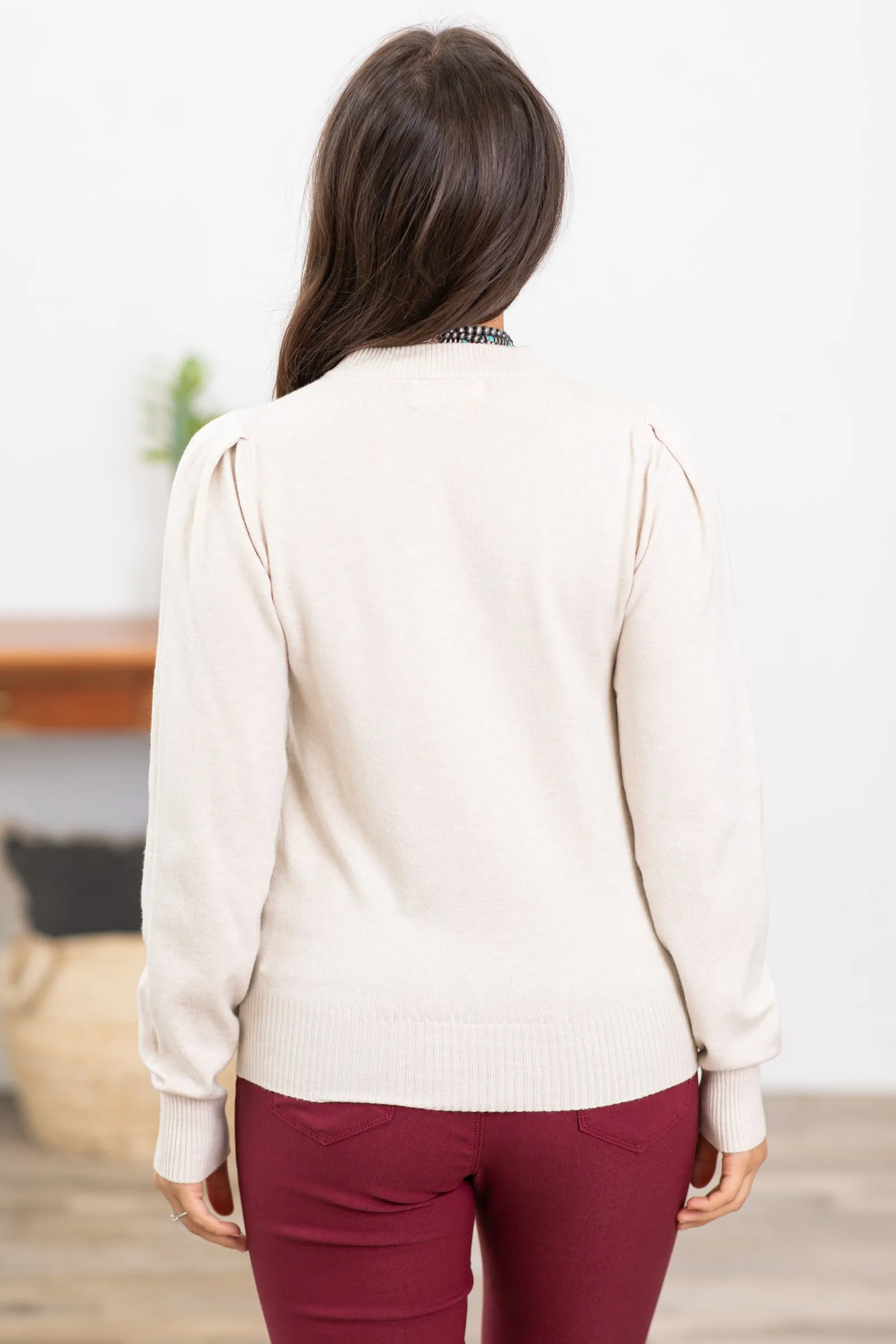 Beige Puff Sleeve Sweater