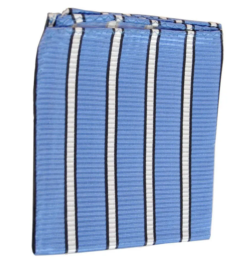 Blue and White Striped Silk Pocket Square