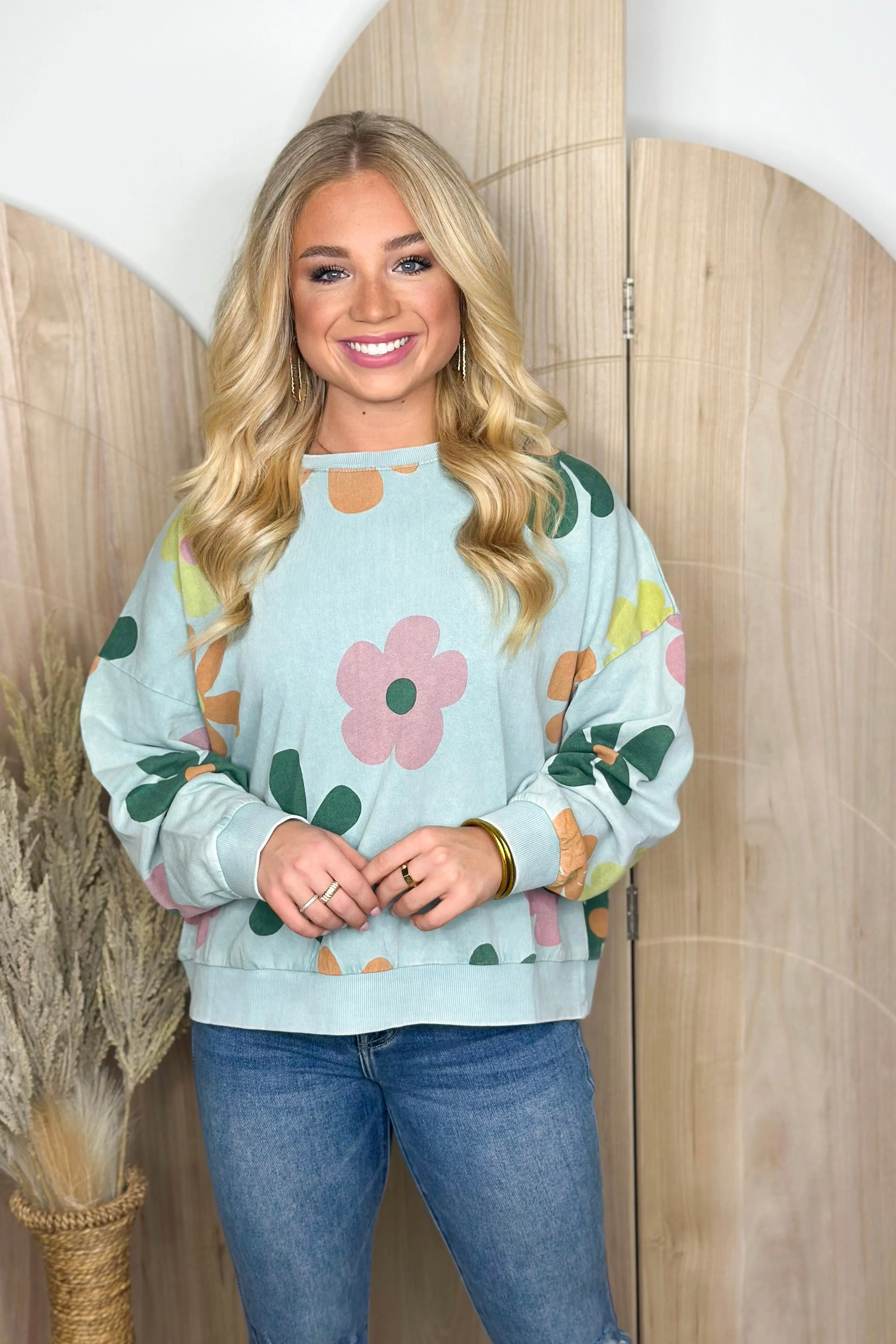 Blue Haze Mineral Wash Flower Sweatshirt