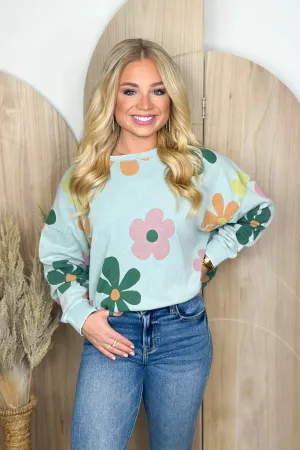 Blue Haze Mineral Wash Flower Sweatshirt