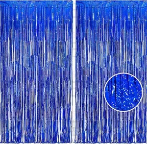 BRAVESHINE 2 Pack 3.2 ft x 8.2 ft Tinsel Foil Fringe Curtains Metallic Photo Booth Backdrops Party Supplies for Birthday Wedding Christmas Baby Shower Bridal Bachelorette Holiday Decorations - Blue