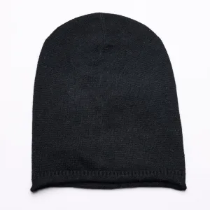 BROOKLYN 100% Pure Cashmere Baby Roll Hem Beanie, Jett Black