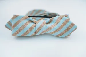 Brown & Turquoise Stripe Linen Bow Tie Slim Diamond Tip