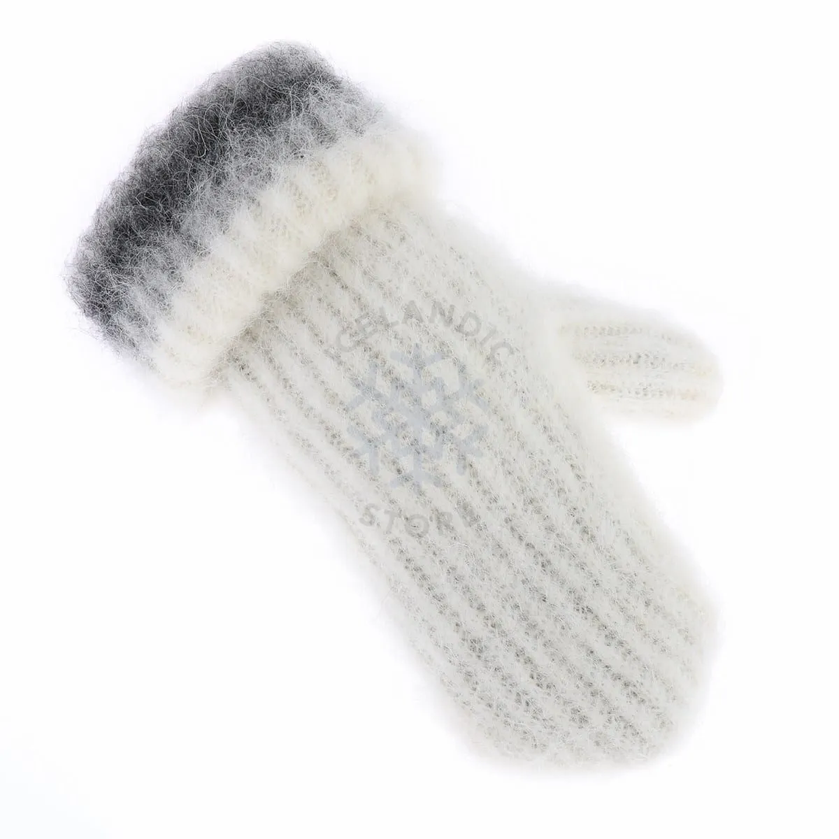 Brushed Wool Mittens - White / Grey