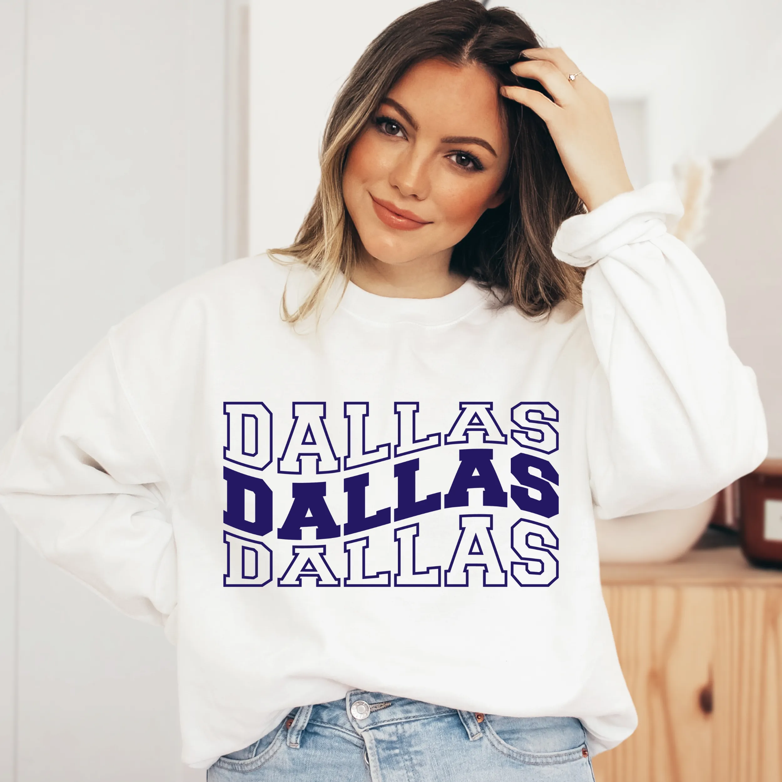 Dallas Football Crewneck Sweatshirt or Hooded Sweatshirt Hoodie Unisex-Sized Sweatshirt or Hoodie in White or Grey