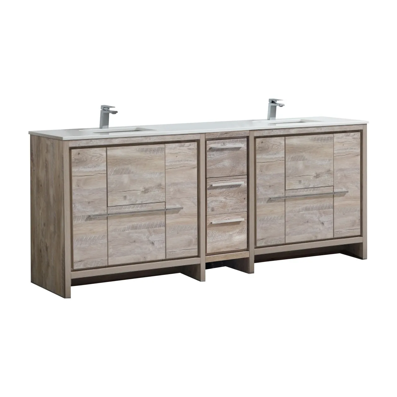 Dolce 84″ Double Sink Modern Bathroom Vanity with Quartz Counter-Top