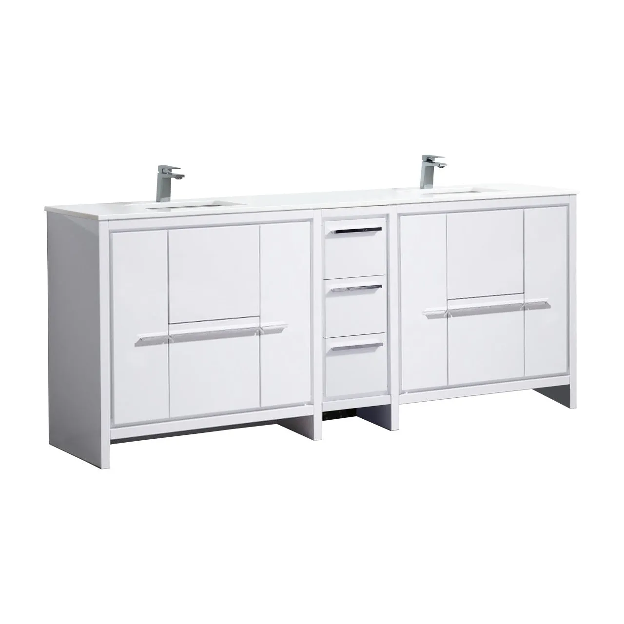 Dolce 84″ Double Sink Modern Bathroom Vanity with Quartz Counter-Top