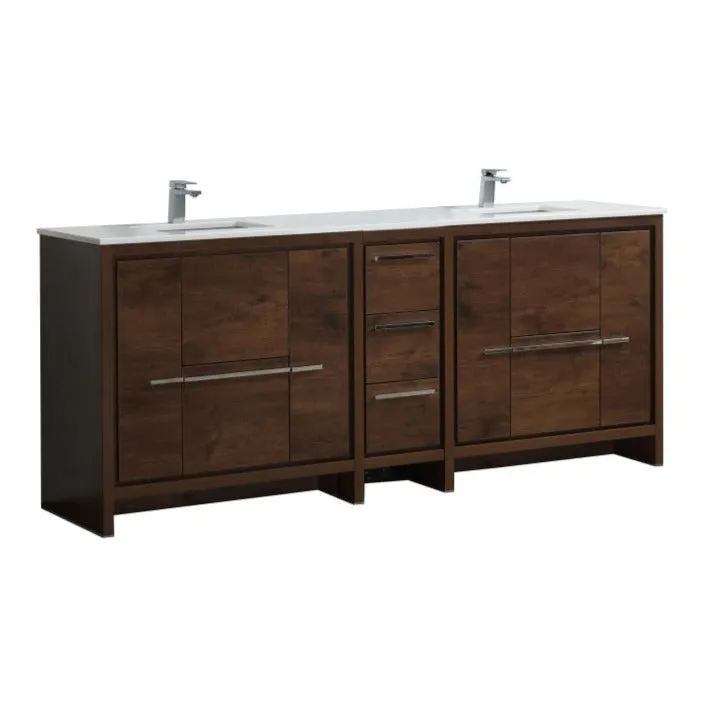 Dolce 84″ Double Sink Modern Bathroom Vanity with Quartz Counter-Top