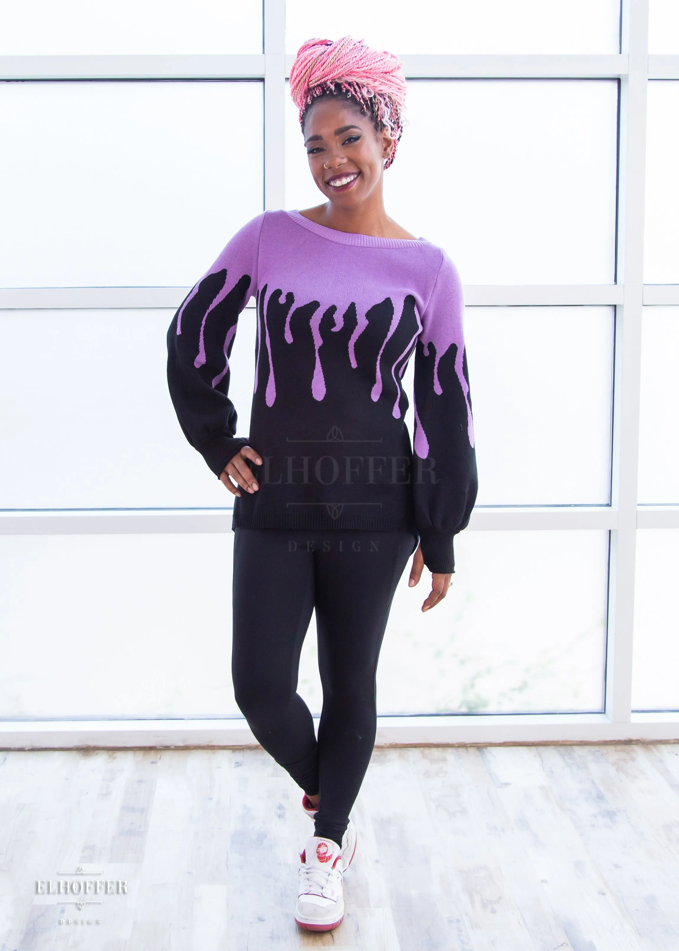 Essential Pastel Goth Drip Oversize Sweater - Lavender