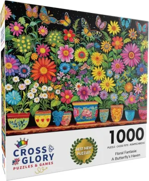 Floral Fantasia: A Butterfly’s Haven - 1000 Piece Jigsaw Puzzle