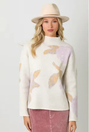 Floral Print Funnel Neck Sweater