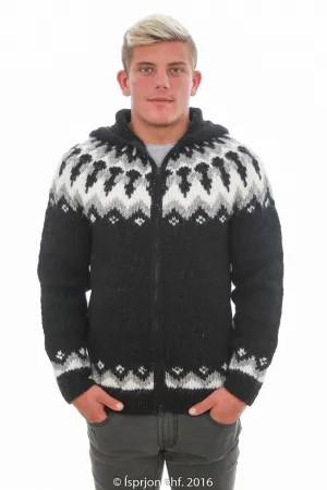 Ægir - Icelandic Hooded Cardigan - Black