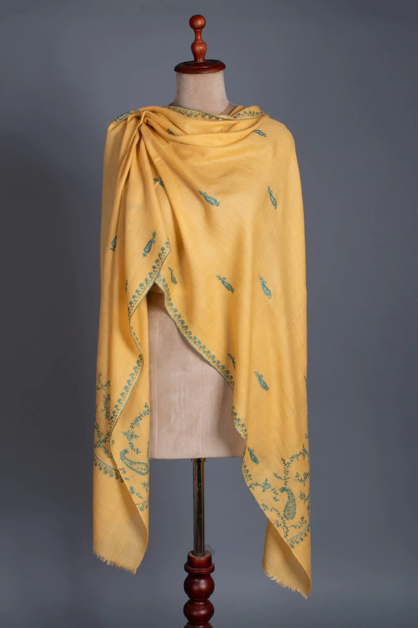 Golden Yellow and Blue Fusion Cashmere Scarf - TUXTLA