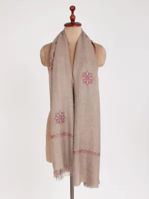 Grey Cashmere Scarf with Star and Paisley Motifs