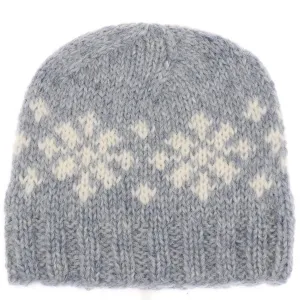 Handknit Wool Hat - Blue / White Frostroses