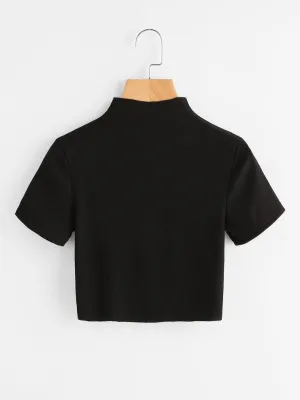 High Neck Ribbed Crop Tee