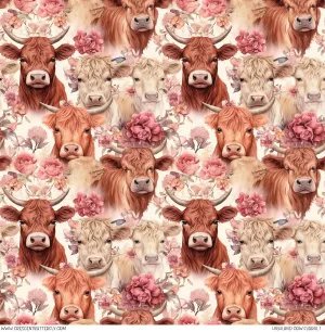 Highland Cow Floral 1 Printed Pattern Vinyl Sheet/Wrap