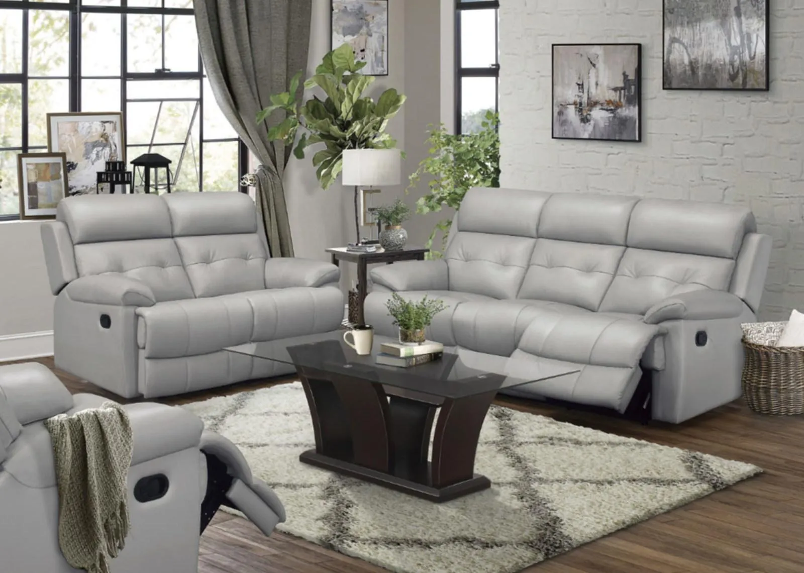 Homelegance Furniture Lambent Double Reclining Loveseat in Silver Gray