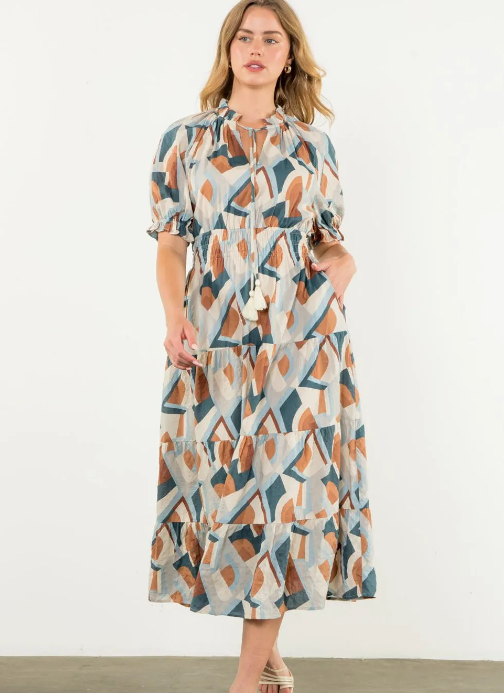 Marsha Geometric Printed Midi THML Dress