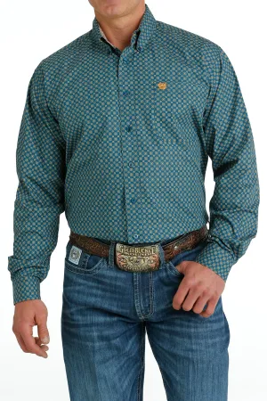 Men's Cinch Blue/Orange Geometric Print Button-Down Shirt