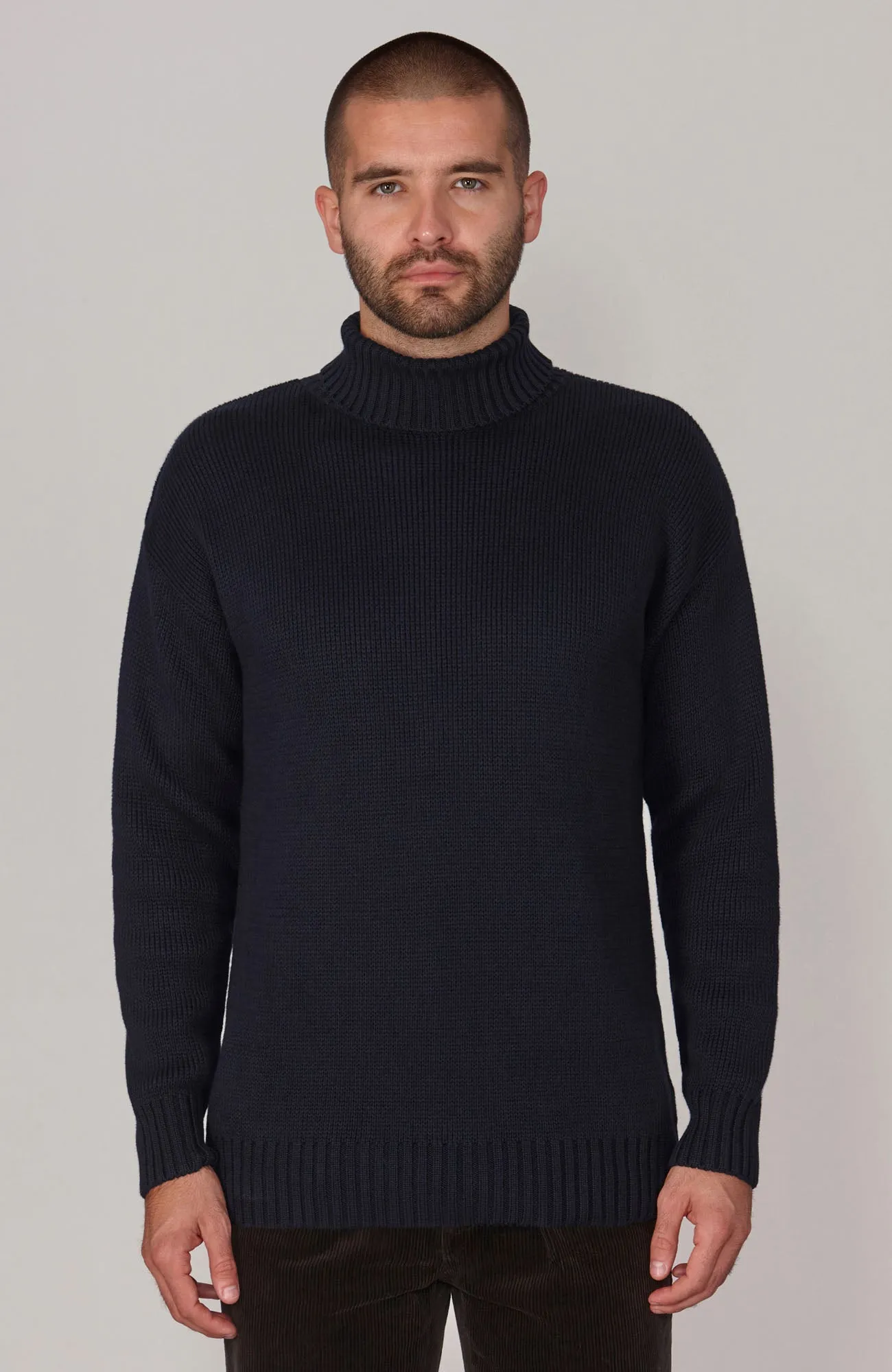 Mens Heavyweight Cotton Submariner Roll Neck Jumper