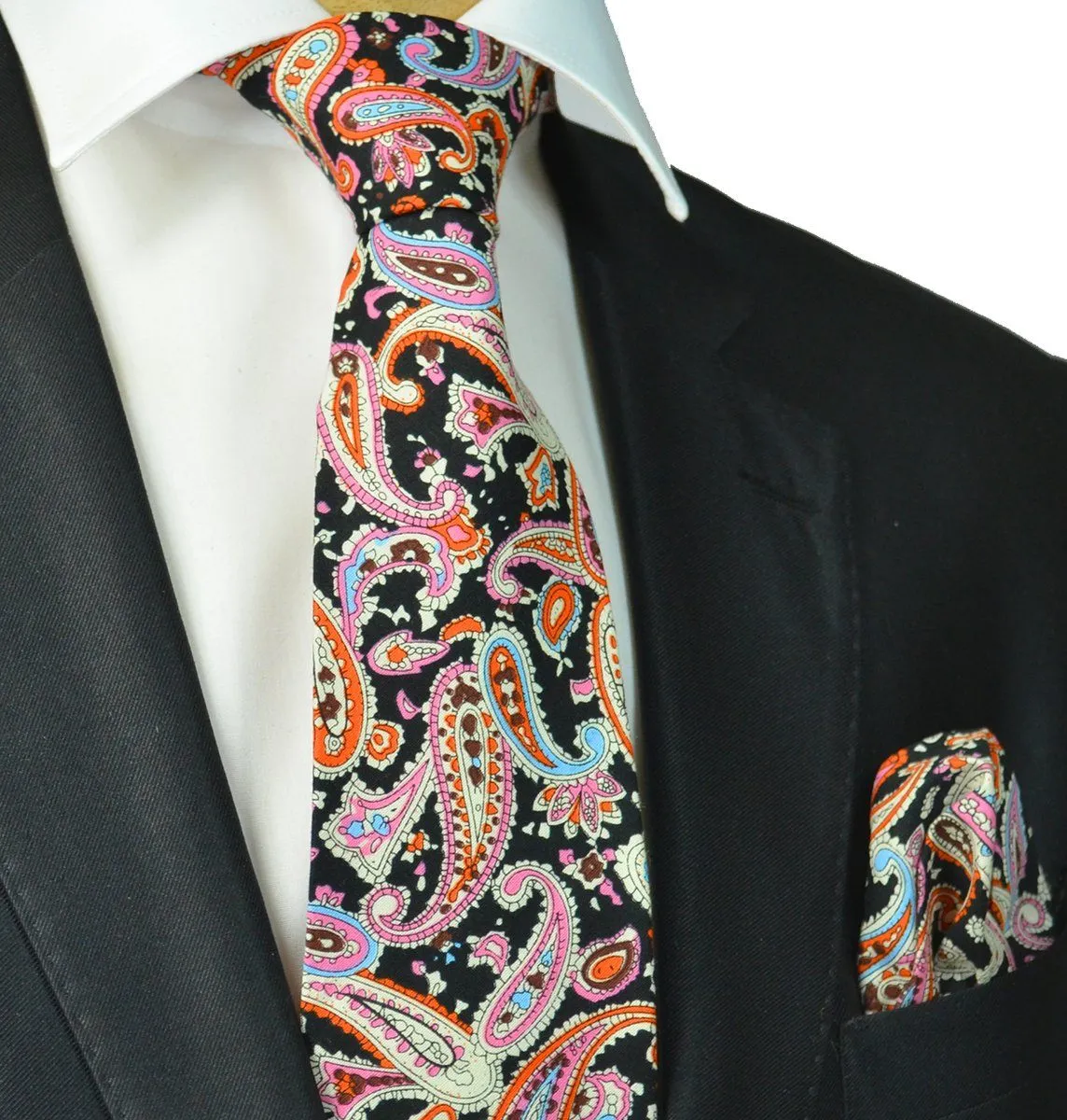 Pink and Black Artisan Paisley Cotton Tie