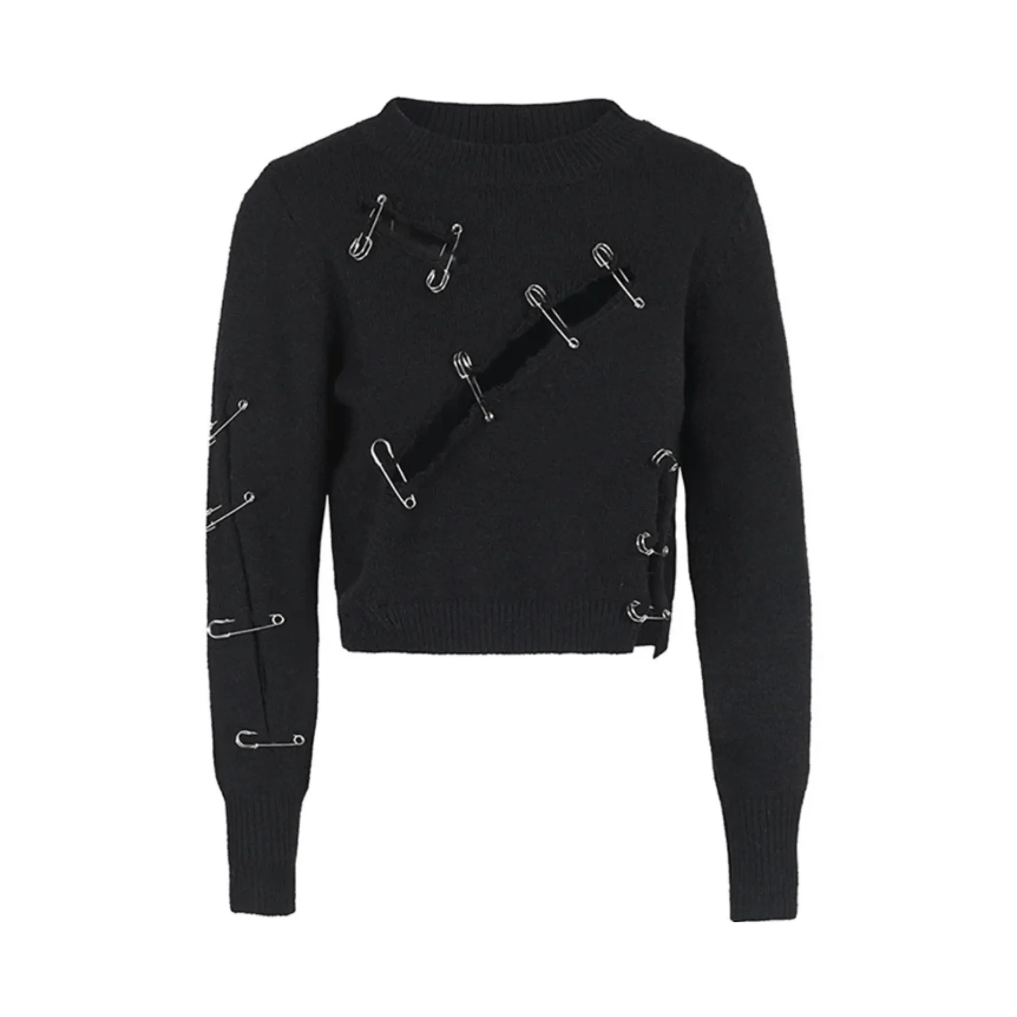 Pre Order:  Safety Pins Slashed Knit Sweater