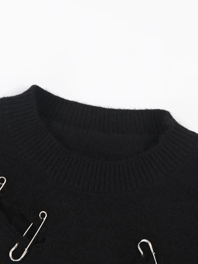 Pre Order:  Safety Pins Slashed Knit Sweater