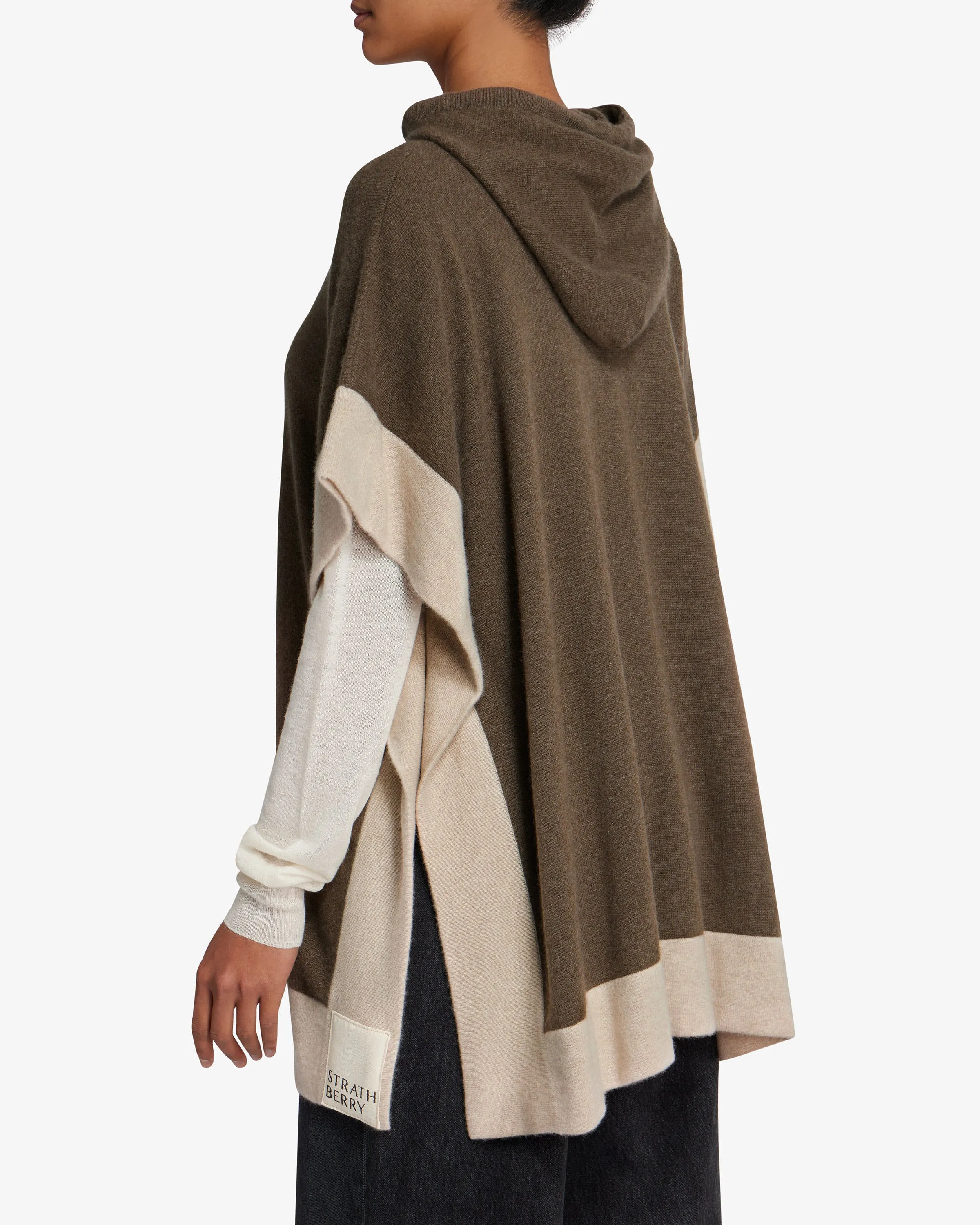 Pure Cashmere Relaxed Hood Poncho - Dashund/Wheat