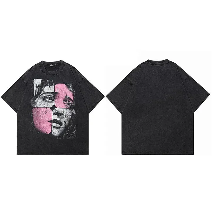 Puzzle Face Graphic Oversized T-Shirt