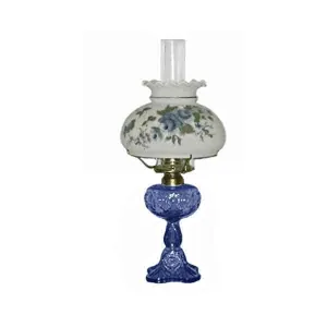 Small Blue Glass Lamp - Rose Shade