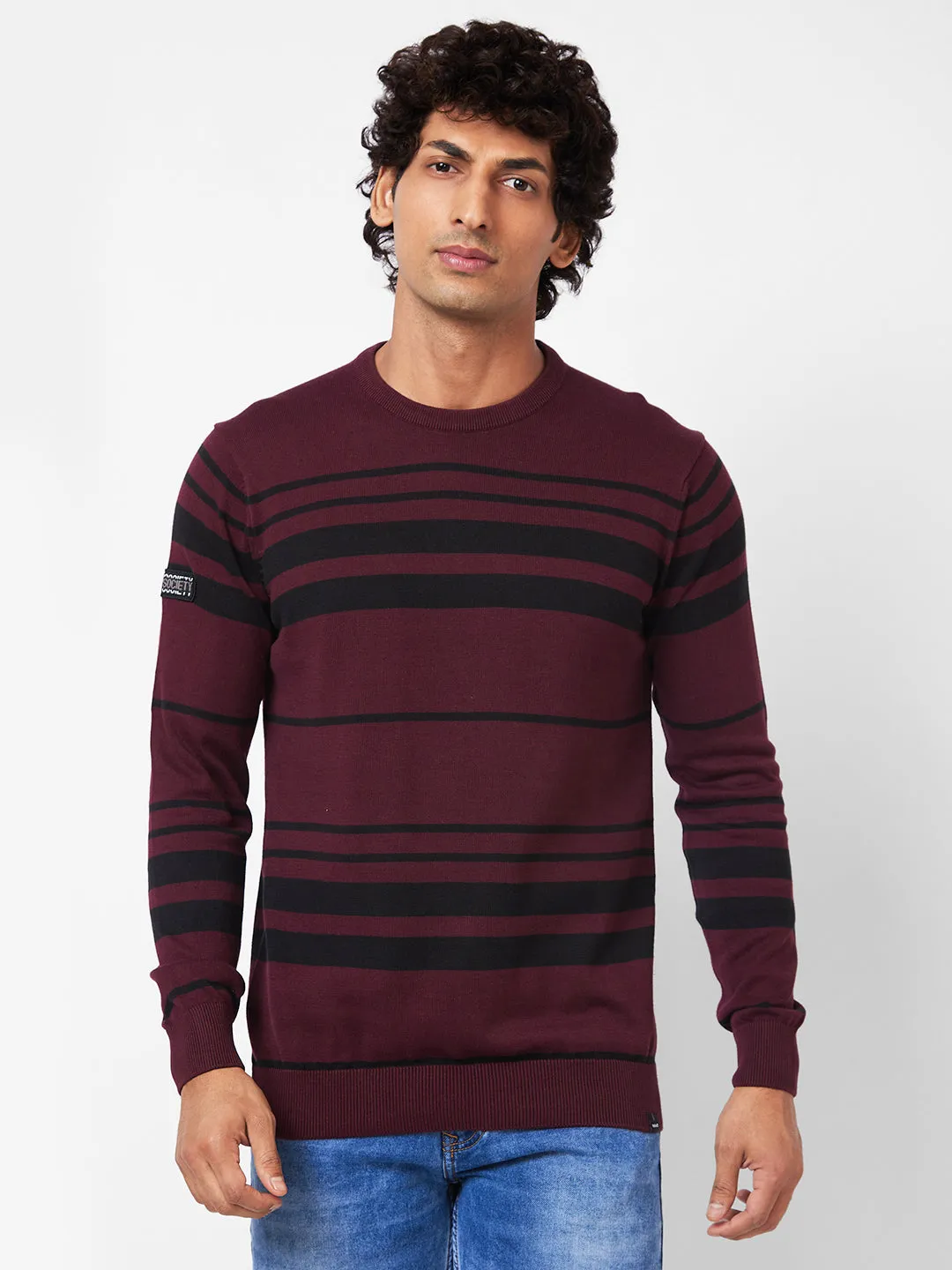 Spykar Collarless Full Sleeves Red Sweater For Men