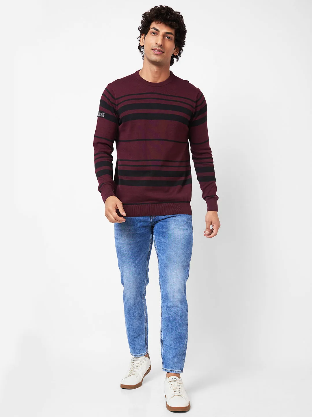 Spykar Collarless Full Sleeves Red Sweater For Men