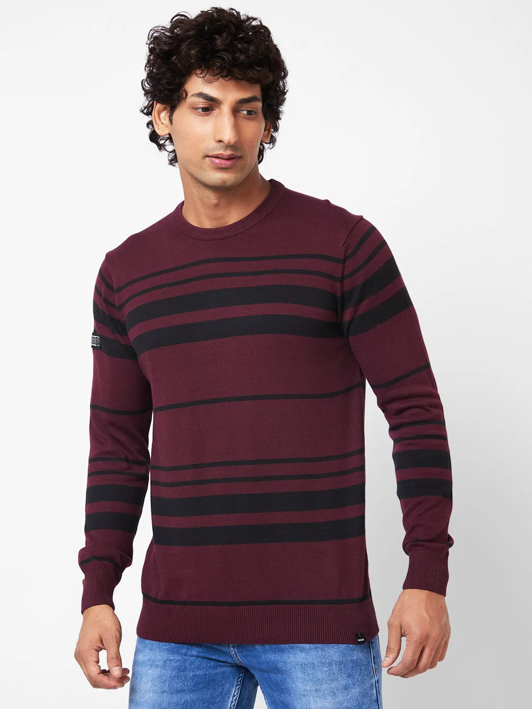 Spykar Collarless Full Sleeves Red Sweater For Men