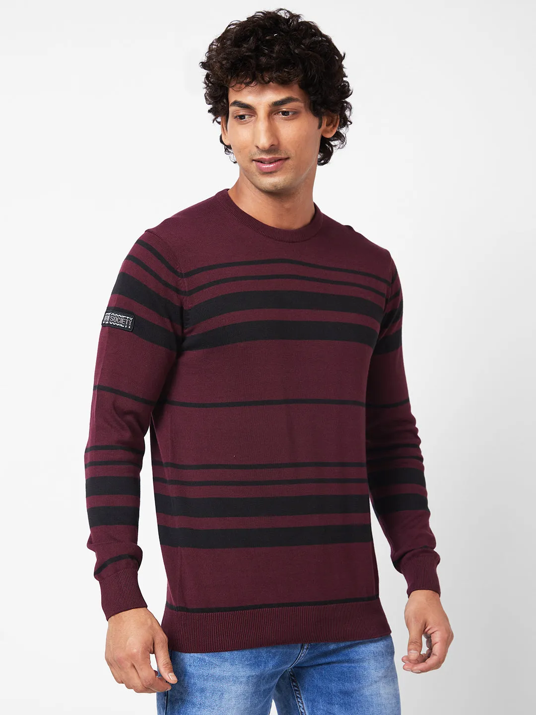 Spykar Collarless Full Sleeves Red Sweater For Men