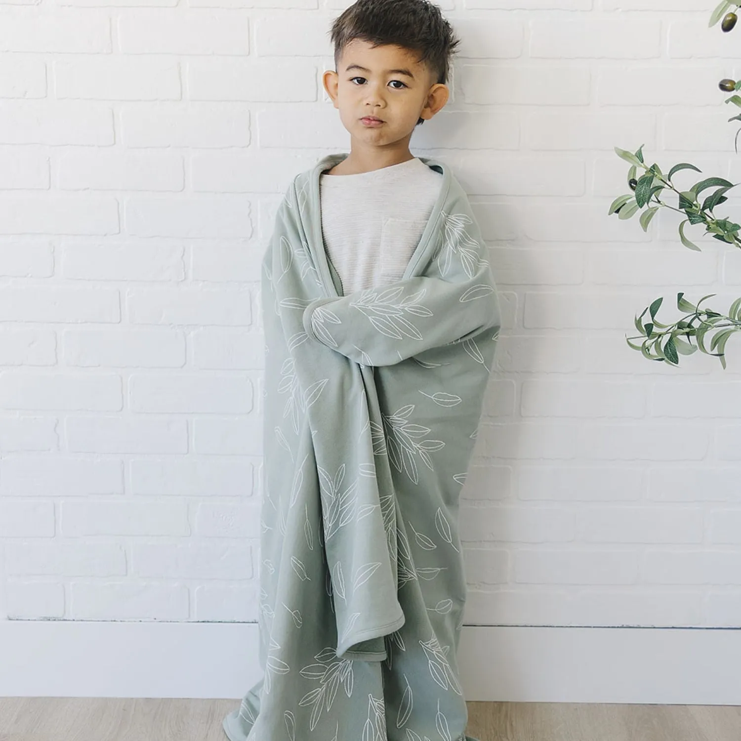 Toddler Blanket, 4 Season Merino Wool & Organic Cotton Blanket, 52.5" x 40", Sage