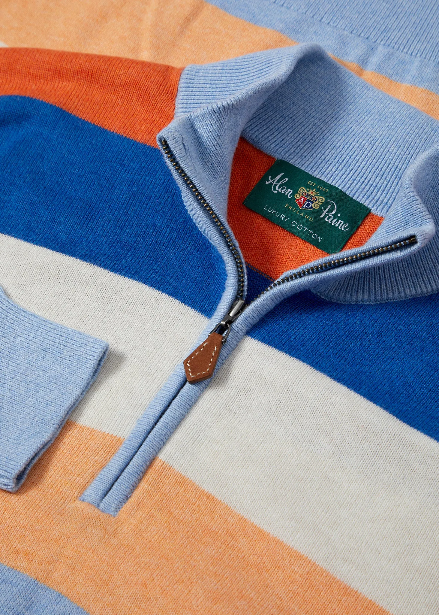 Trowbridge Stripe 1/4 Zip Jumper in Steel Blue