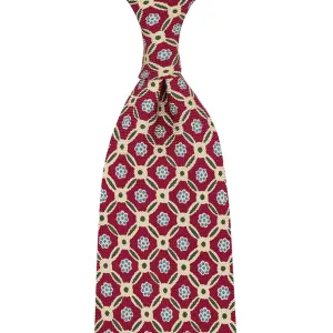 Vintage Floral Printed Silk Tie - White / Pink - Hand-Rolled