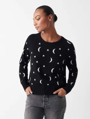 White   Warren - Cashmere New Moon Intarsia Sweatshirt in Black/Soft White