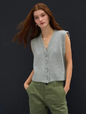 White   Warren - Cashmere Plush Button Vest in Grey Heather